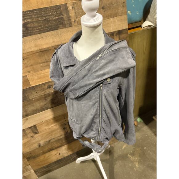 Light Gray- Suede / Faux-Suede -Zip Jacket with Belt-Size 2x Women - Picture 8 of 9